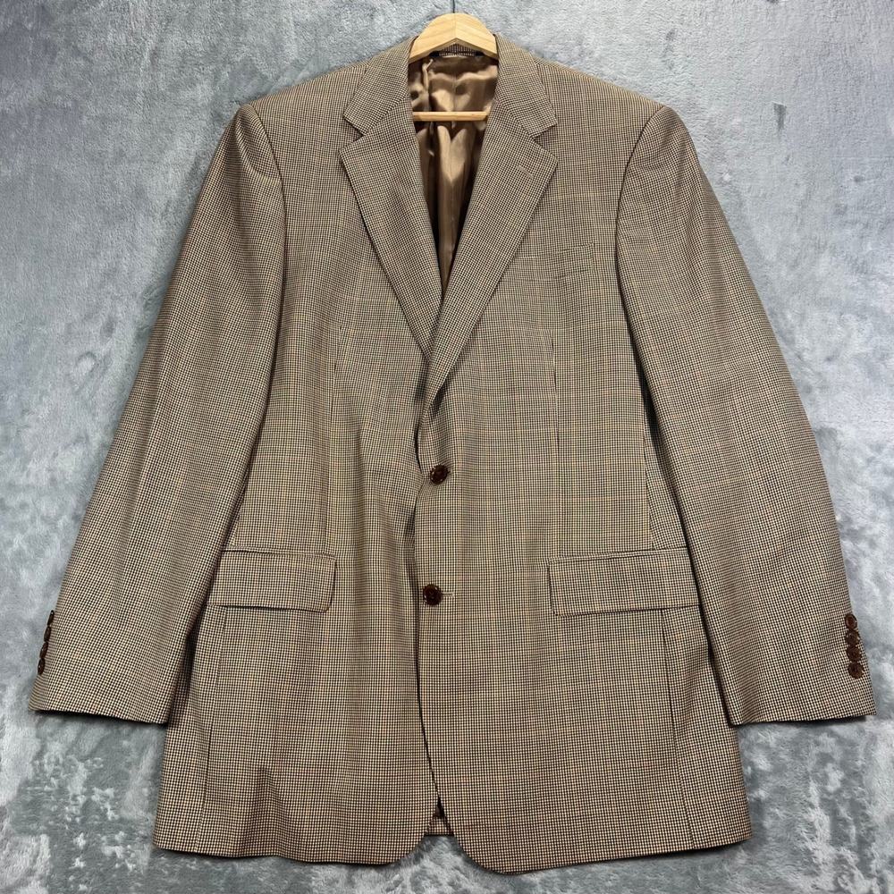 Brooks Brothers Sport Coat Mens 41L Tan Houndstooth Excellent Worsted Wool Italy